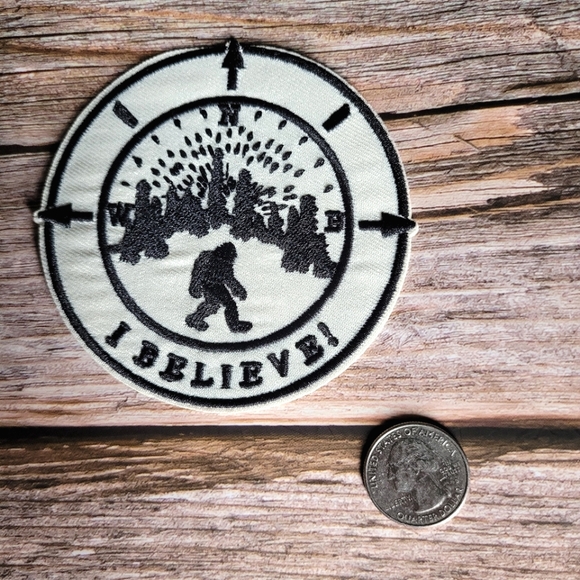 Bigfoot Compass Cryptid I Believe Sasquatch Camping Iron on Patch - Picture 2 of 2